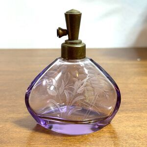 Caithness Pink Crackle Glass Perfume Bottle Atomizer Thistle Collection